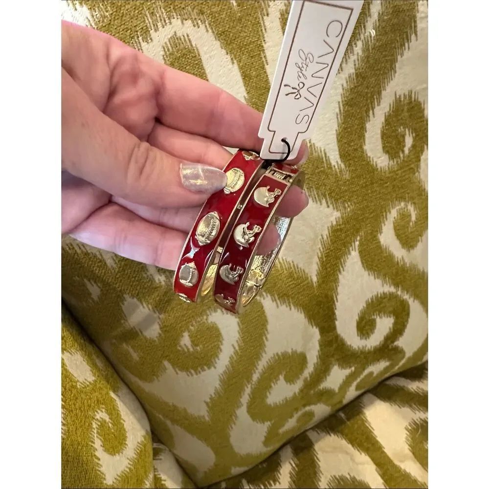 Crimson Red Enamel Football Bracelets (Set)